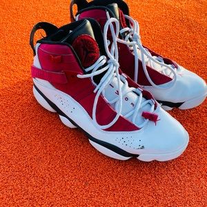 Nike Air Jordan 6 Rings Retro White Black Carmine Red Shoes 322992-106 Mens